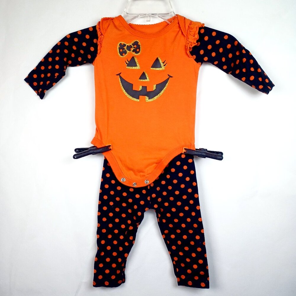 Infant Girl Pumpkin 2-Piece Halloween Costume 12 Mo Granamals Bodysuit Jumpsuit